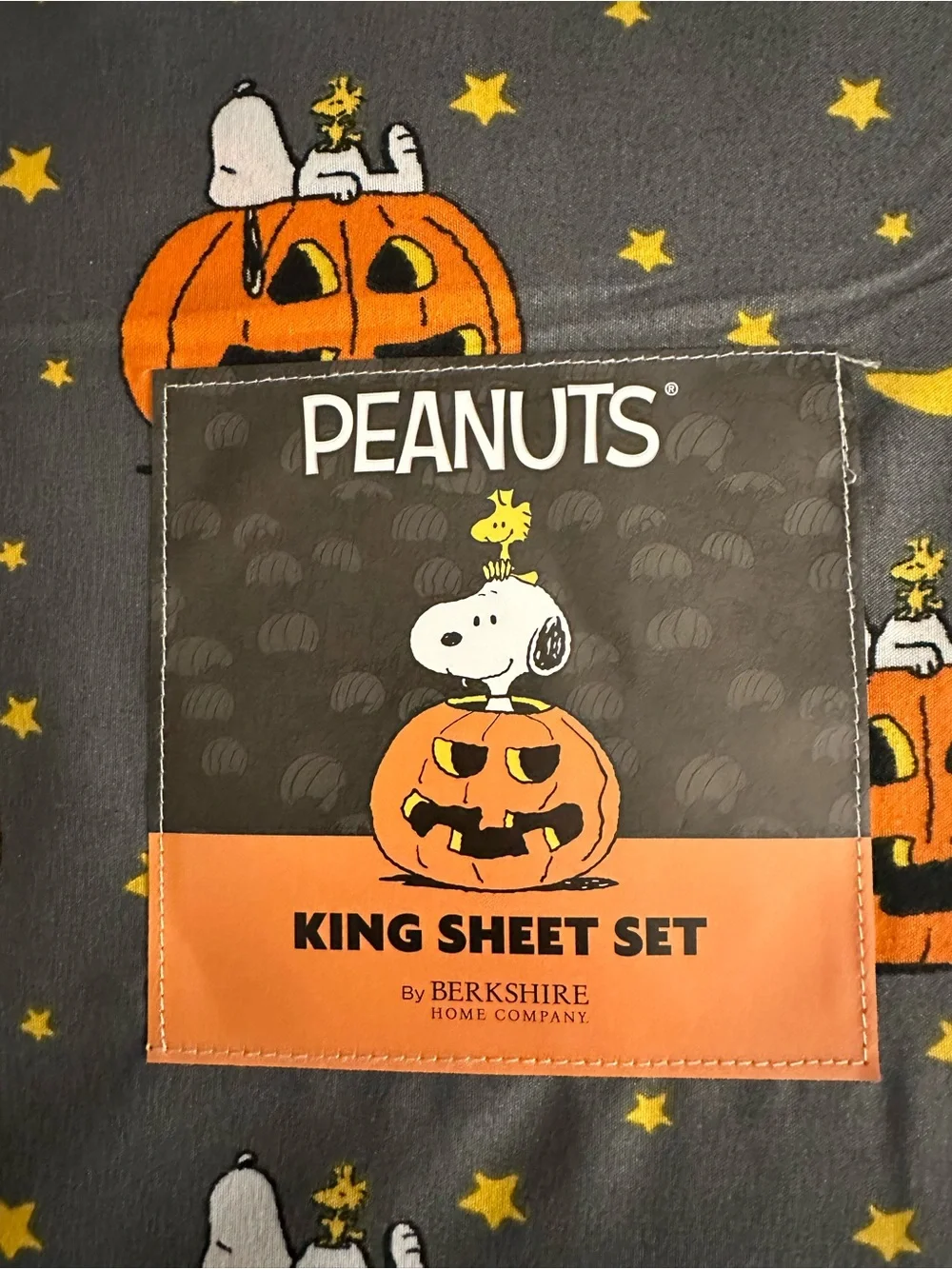 Peanuts Halloween Snoopy Pumpkin Sheet Set - Gray, Orange & Yellow